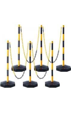 VEVOR 6-Pack Traffic Delineator Posts Fillable Base 8 ft Chain Yellow Black